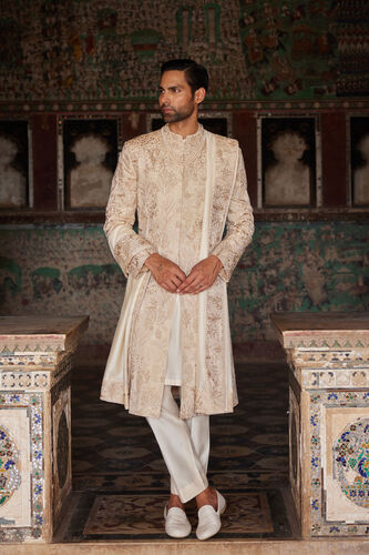 Parnav Hand-embroidered Sherwani - Gold, Gold, image 1