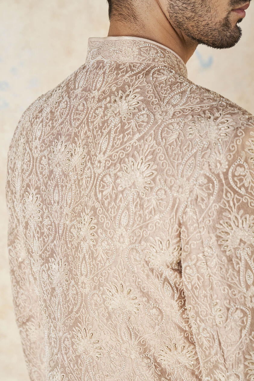 Ikshaan Embroidered Cord Silk Sherwani - Salmon, Salmon, image 8