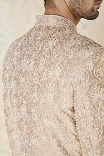 Ikshaan Embroidered Cord Silk Sherwani - Salmon, Salmon, image 8