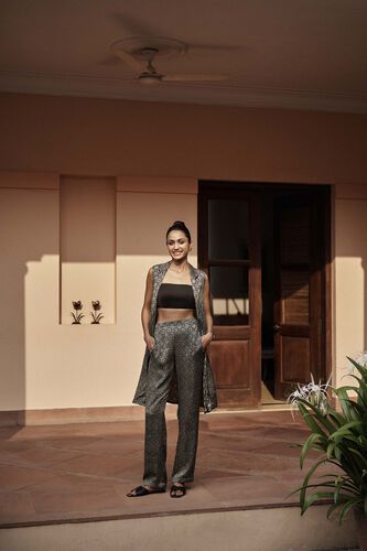 Breeze Ajrakh Hand-block Printed Overlayer Coord - Black, Black, image 1