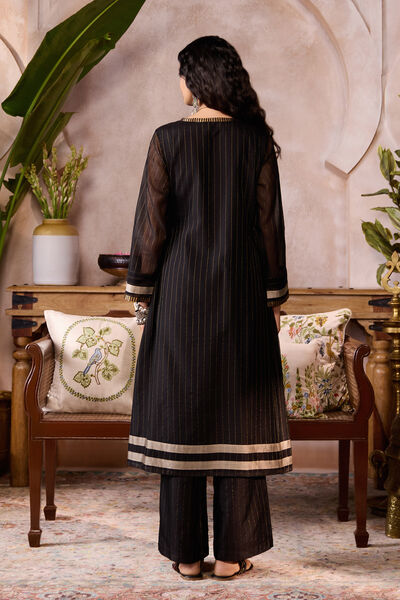 Androwe Handwoven Maheshwari Kurta Set - Black