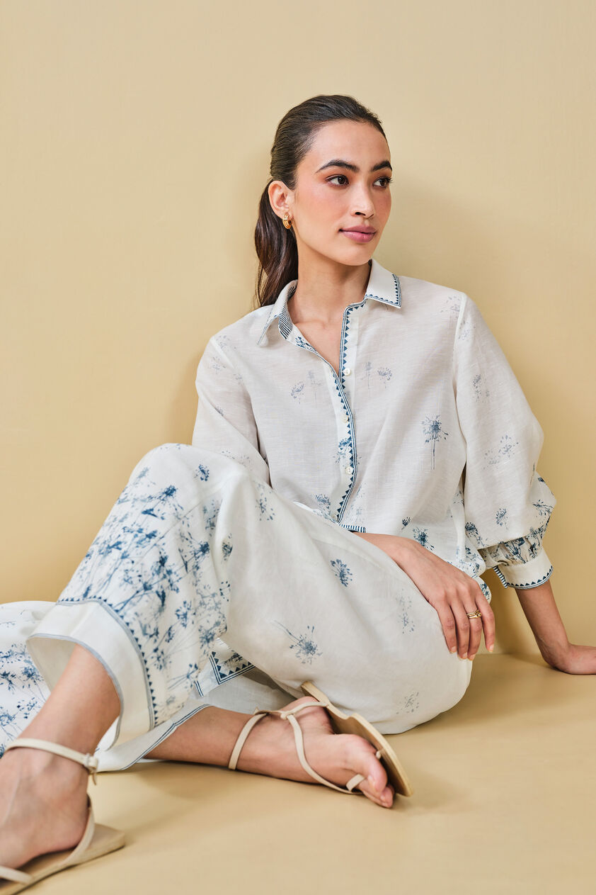 Dandelion Dream Printed Linen Shirt Co-ord - White, White, image 5