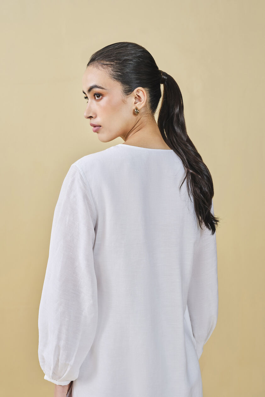 Cloud Sky Hand-embroidered Chikankari Linen Co-ord - White, White, image 6