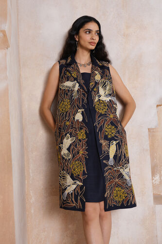 Chiyako Hand-embroidered SEWA Silk Jacket Set - Navy, Navy, image 6