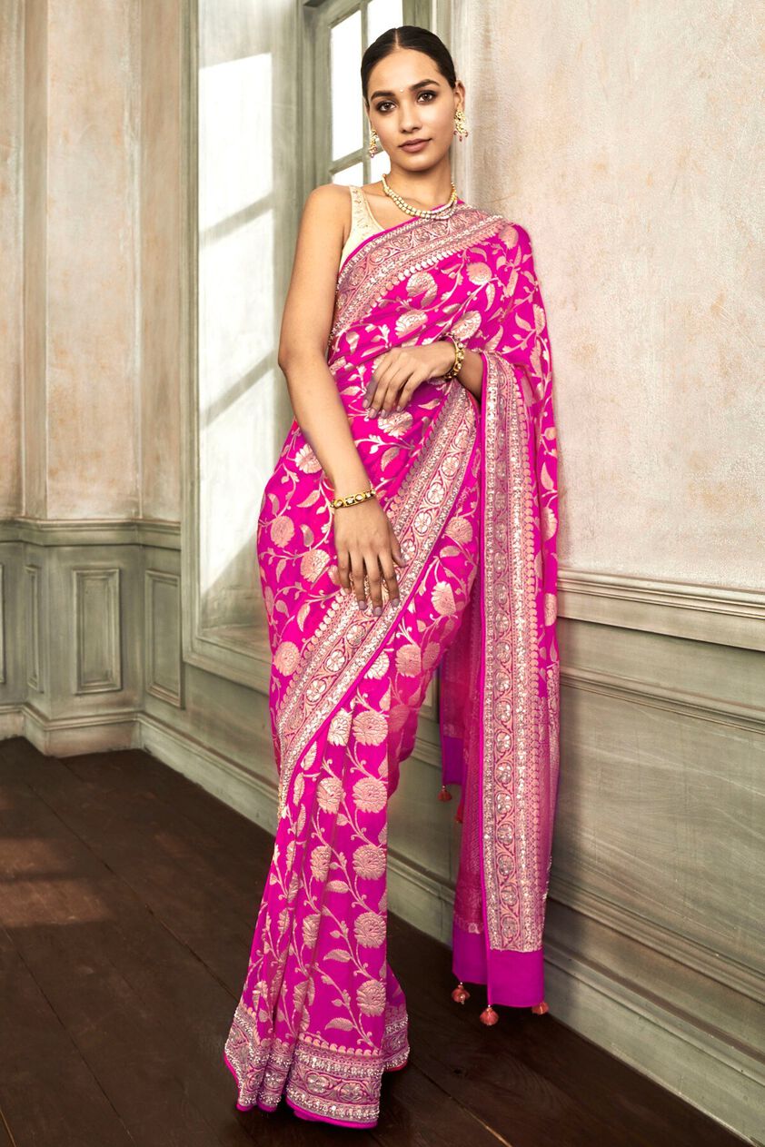 4 - Pameela Benarasi Saree  – Hot Pink, image 4