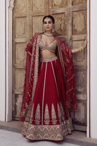 Mritsa Gota Patti Silk Lehenga Set - Red, Red, image 1