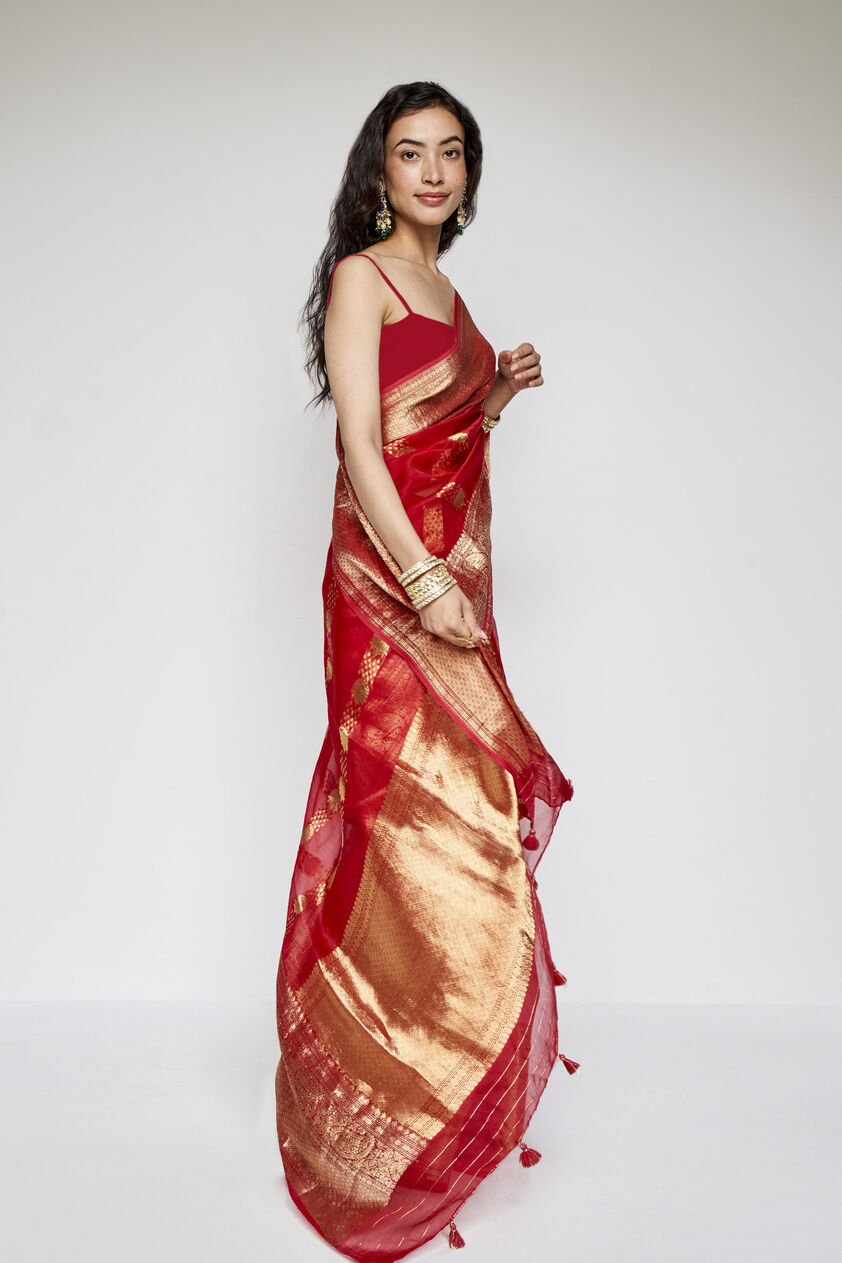 Sindhura Benarasi Silk Embroidered Saree - Red, Red, image 4