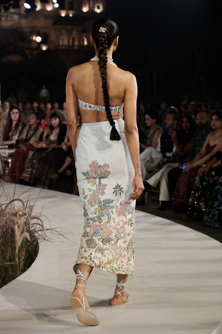 Leafsong Hand-painted Pichhwai Silk Skirt Set - Ivory, Ivory, image 2