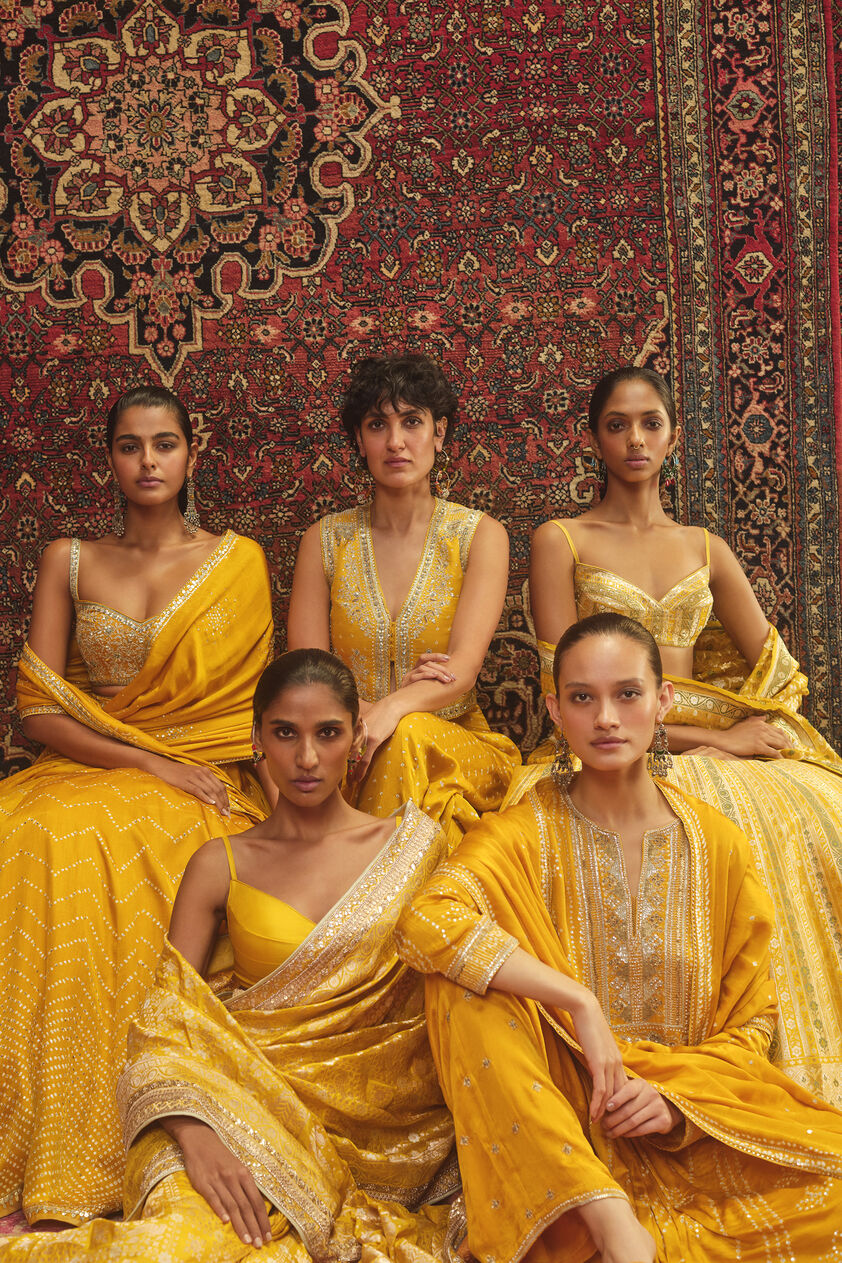 Nirajita Handcrafted Bandhani Silk Lehenga Set - Yellow, Yellow, image 4