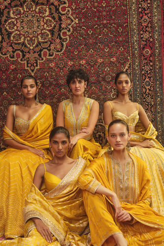 Nirajita Handcrafted Bandhani Silk Lehenga Set - Yellow, Yellow, image 4