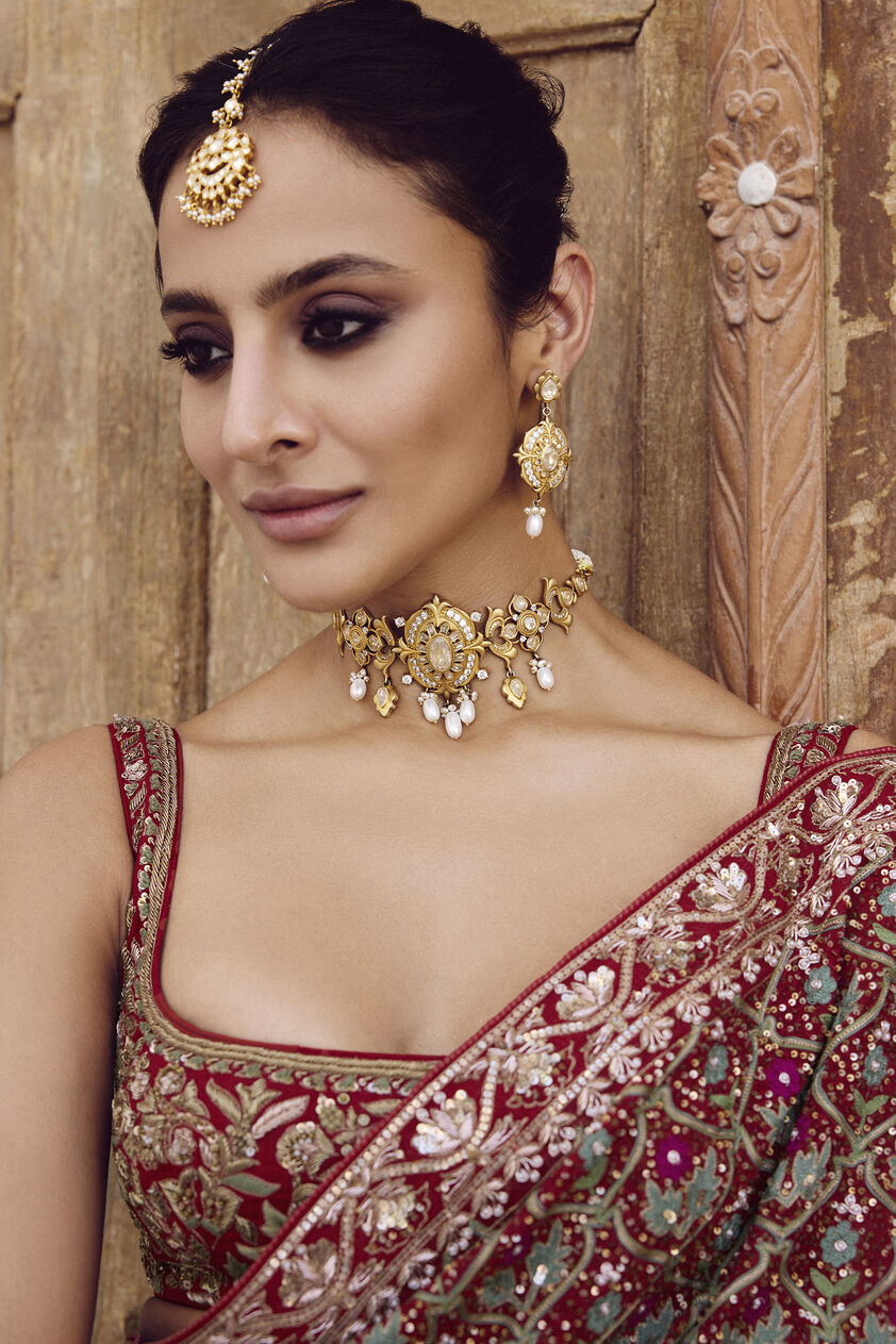 Azmah Embroidered Georgette Saree - Red, Red, image 5