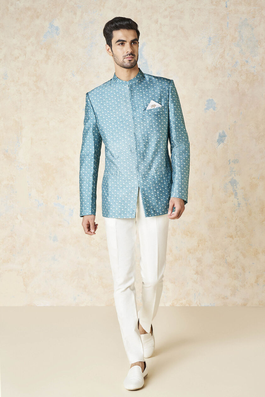 Asad Silk Bandhgala - Blue, Blue, image 1