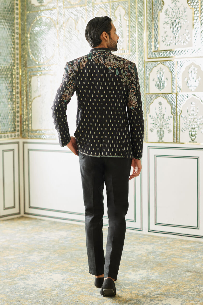 Amdur Silk Bandhgala - Black, Black, image 2