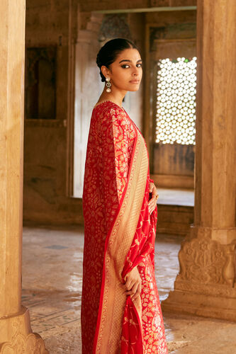 Samahita Handwoven Benarasi Silk Suit Set - Red, Red, image 2