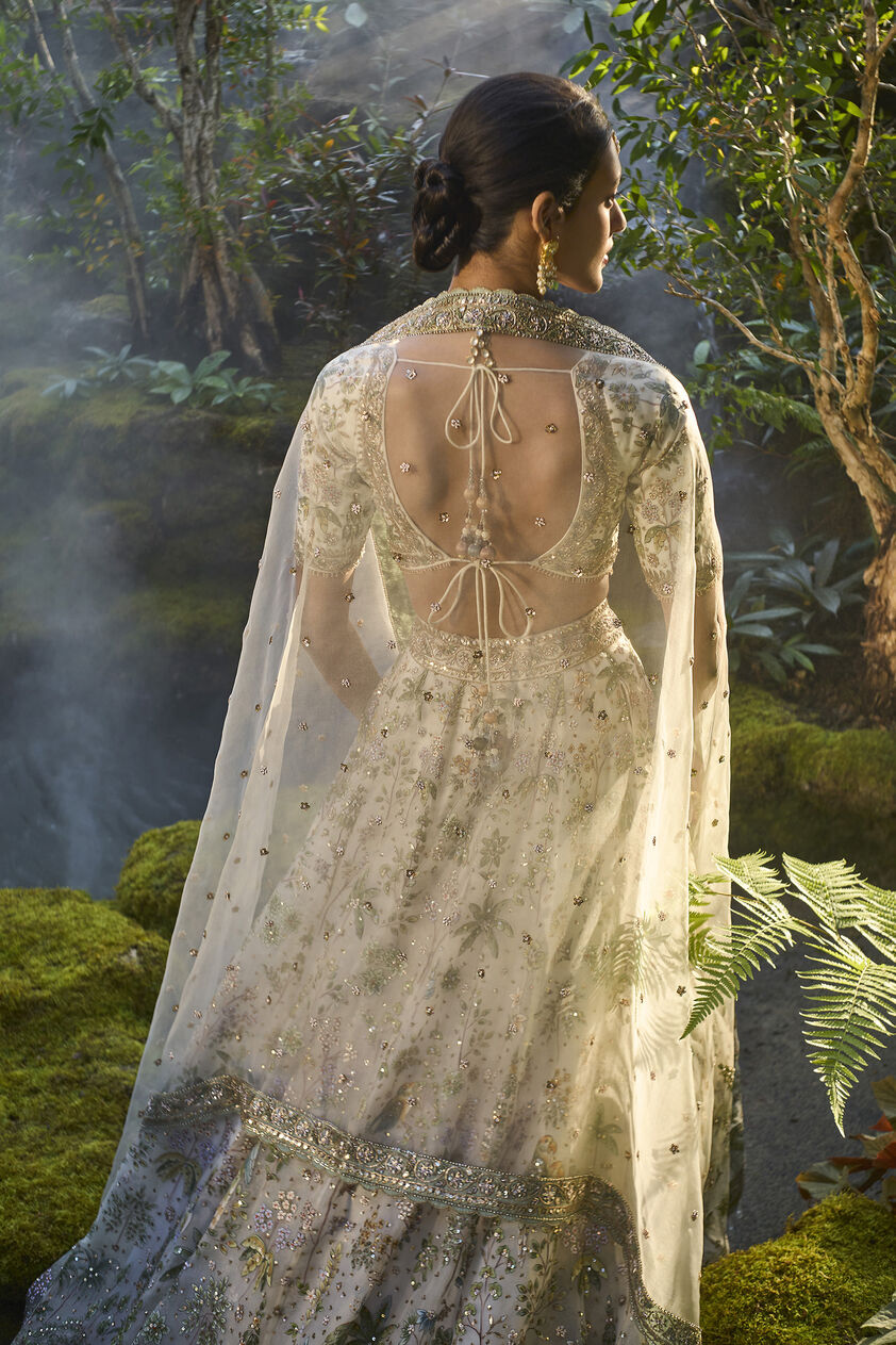 Eartha Hand-painted Pichhwai Silk Lehenga Set - Ivory, Ivory, image 2