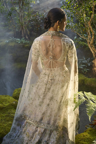 Eartha Hand-painted Pichhwai Silk Lehenga Set - Ivory, Ivory, image 2