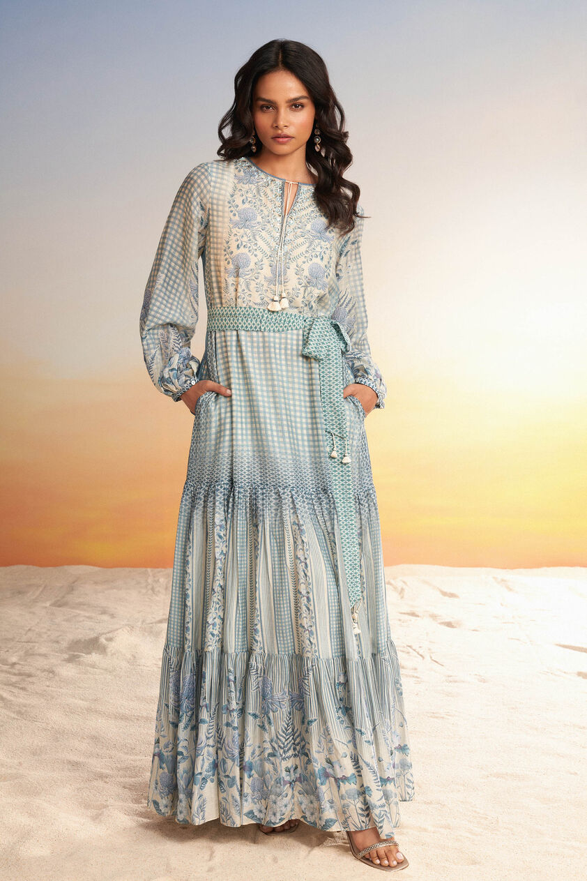Neela Tiered Kaftan - Blue, Blue, image 1