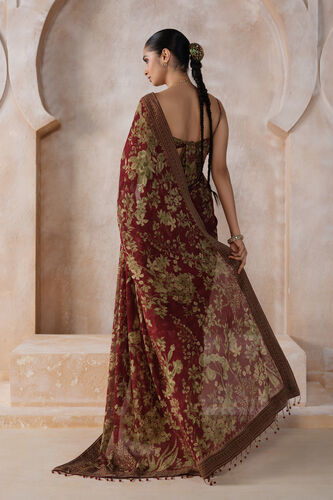 Amapola Chiffon Saree - Wine, Wine, image 2