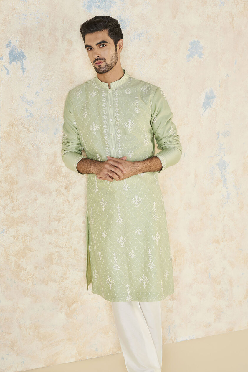 Ainan Embroidered Aari Silk Kurta - Sage, Sage, image 2