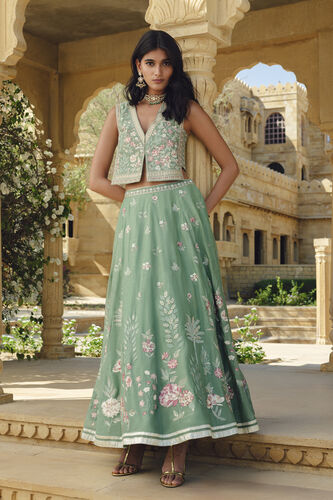 Avayah Embroidered Mul Skirt Set - Sage, Sage, image 1