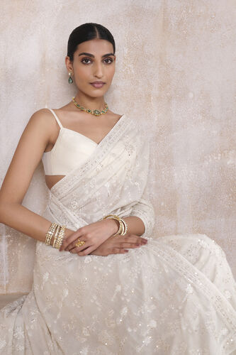 Zuhra Embroidered Saree - Ivory, Ivory, image 4
