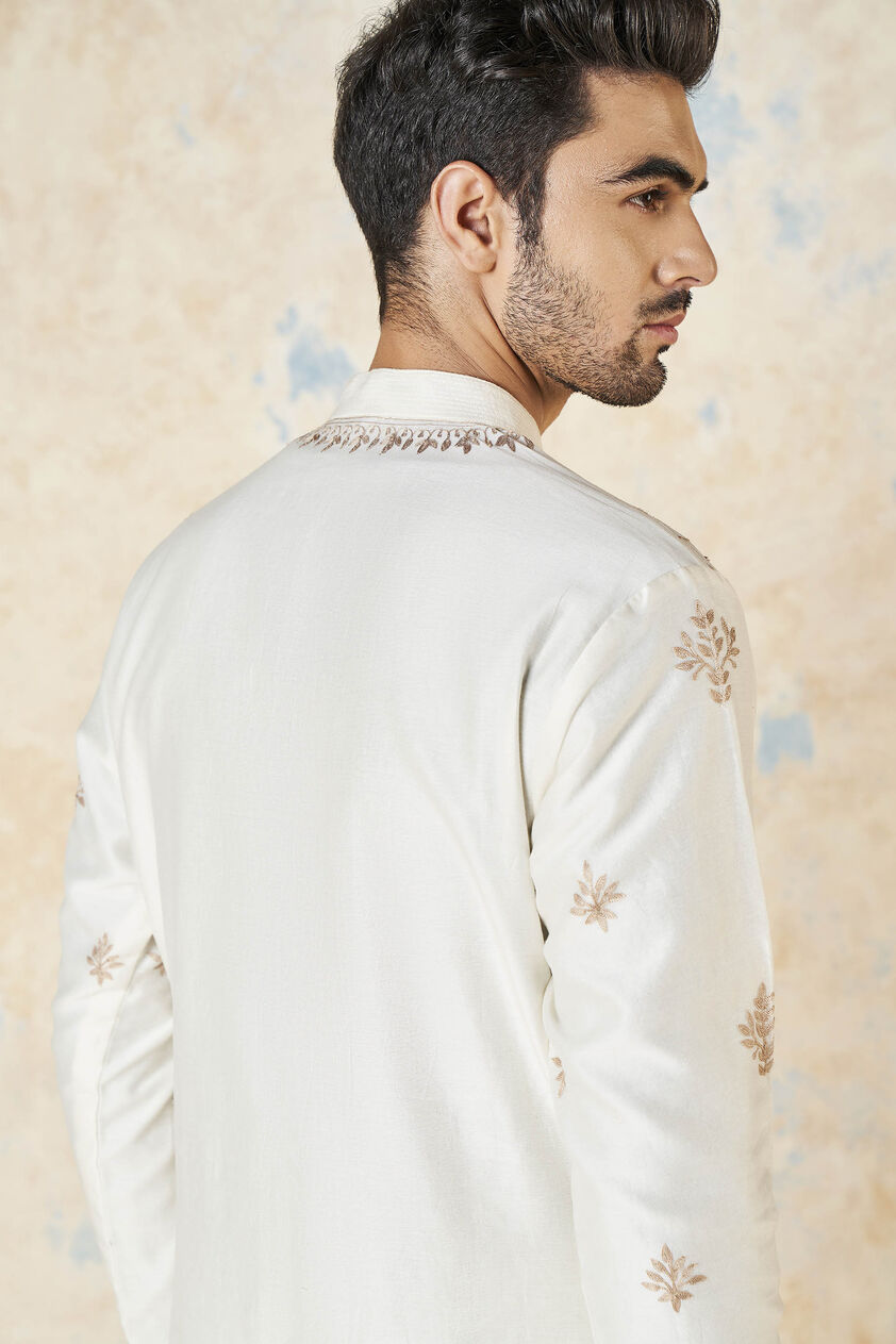 Ainan Embroidered Aari Silk Kurta - Ivory, Ivory, image 8