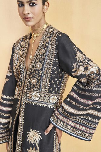 From The Wilderness Embroidered Zardozi Silk Kurta Set - Black, Black, image 6
