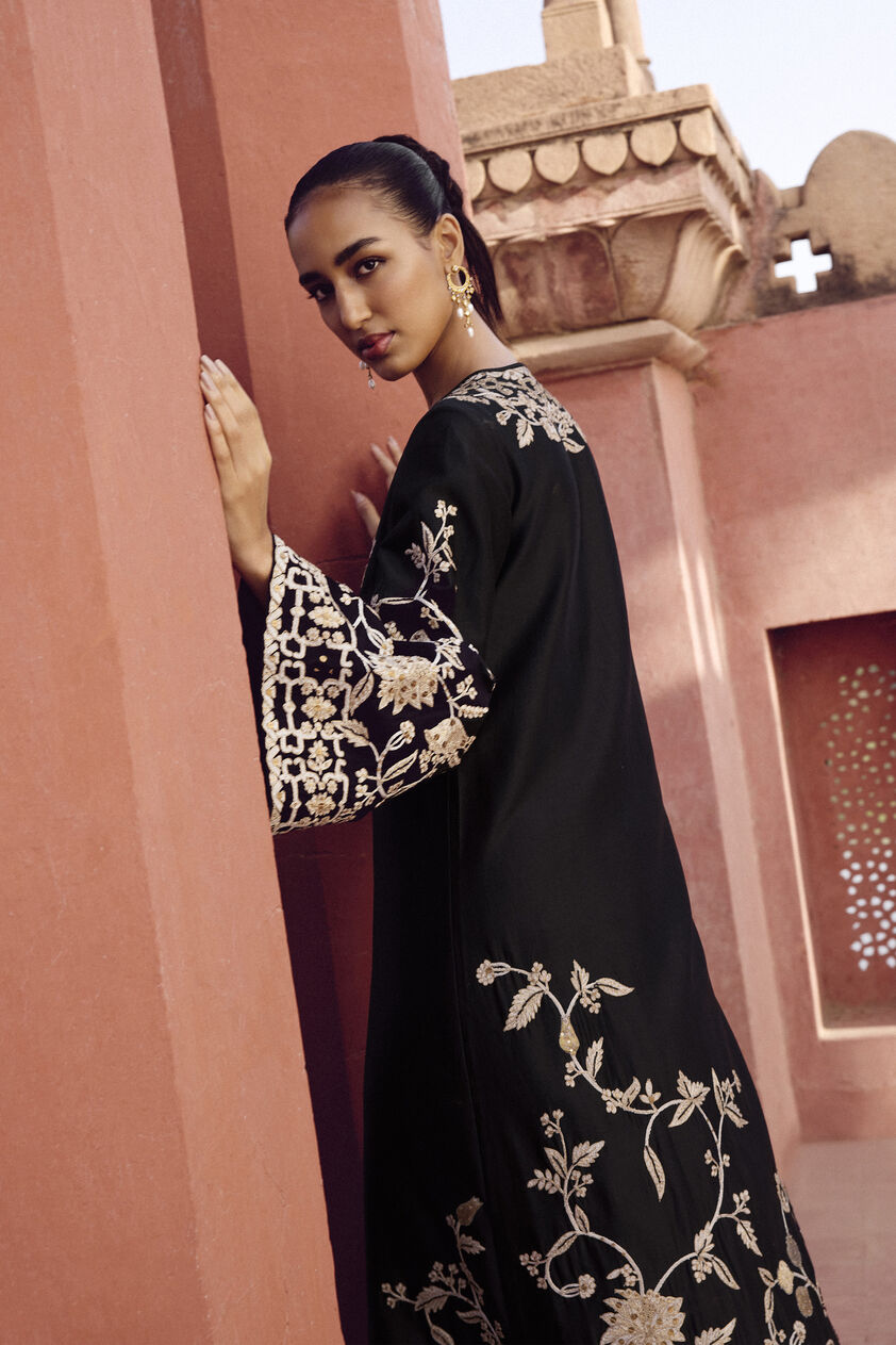 Samara Embroidered Silk Kaftan - Black, Black, image 5