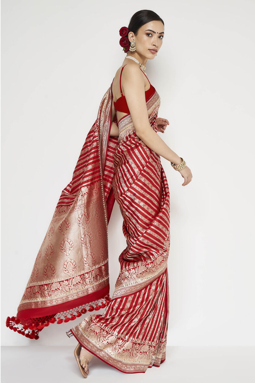 Hargun Benarasi Saree - Red, , image 5