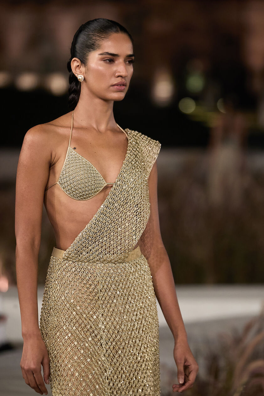 Kimbra Macrame Pre-draped Saree - Gold, Gold, image 3