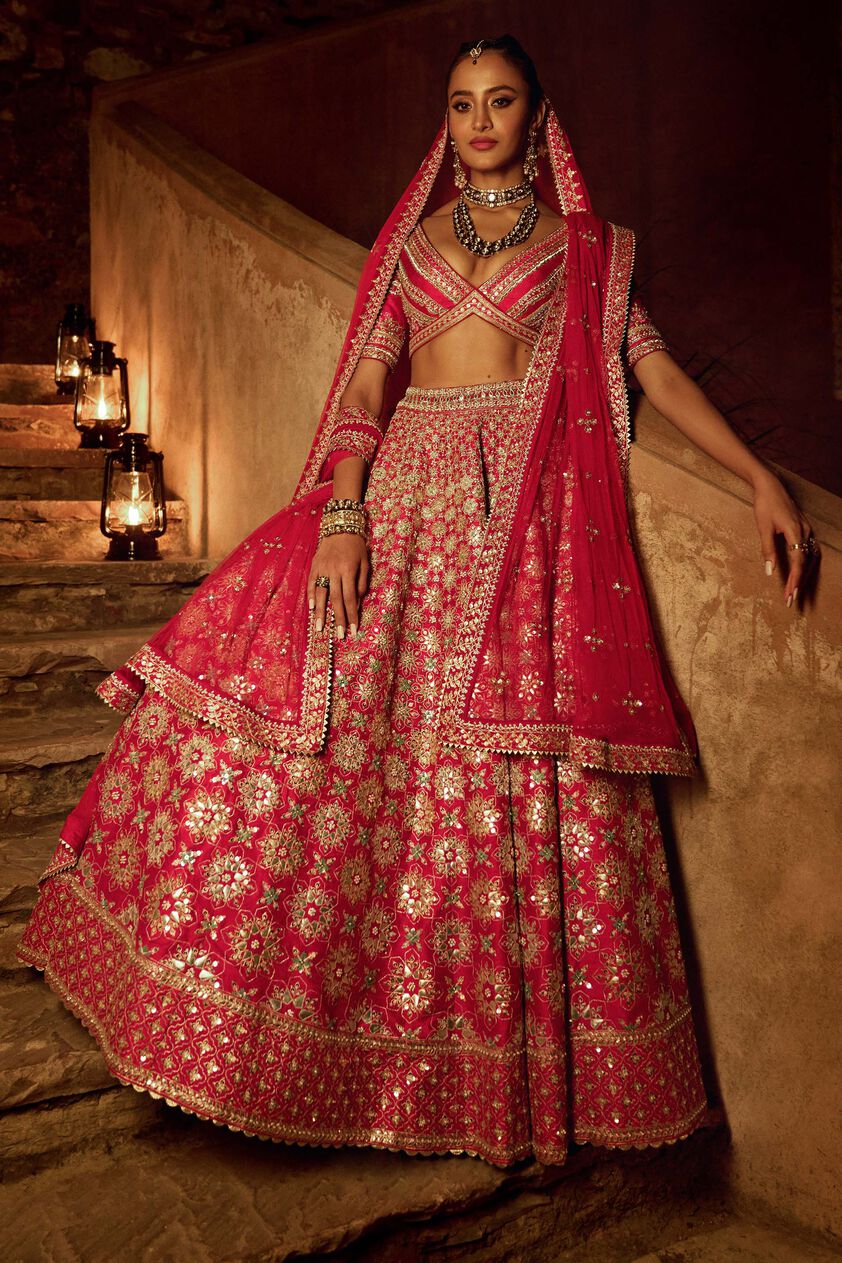 Omera Lehenga-Red, Red, image 1