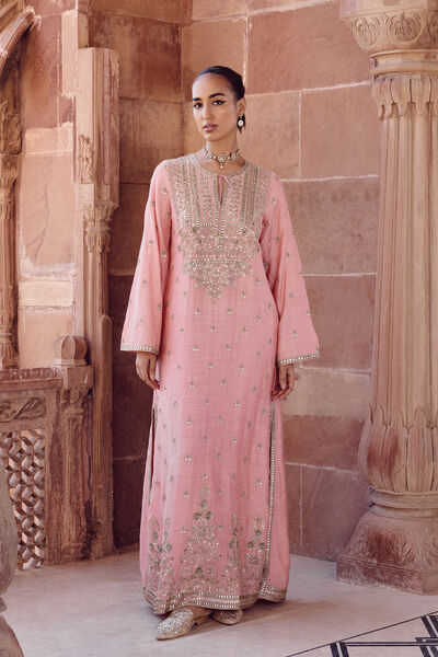 Iraja Gota Patti Silk Kaftan - Blush