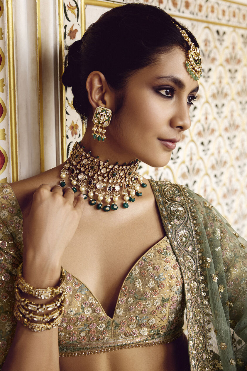 Alzahra Embroidered Silk Lehenga Set - Gold, Gold, image 7