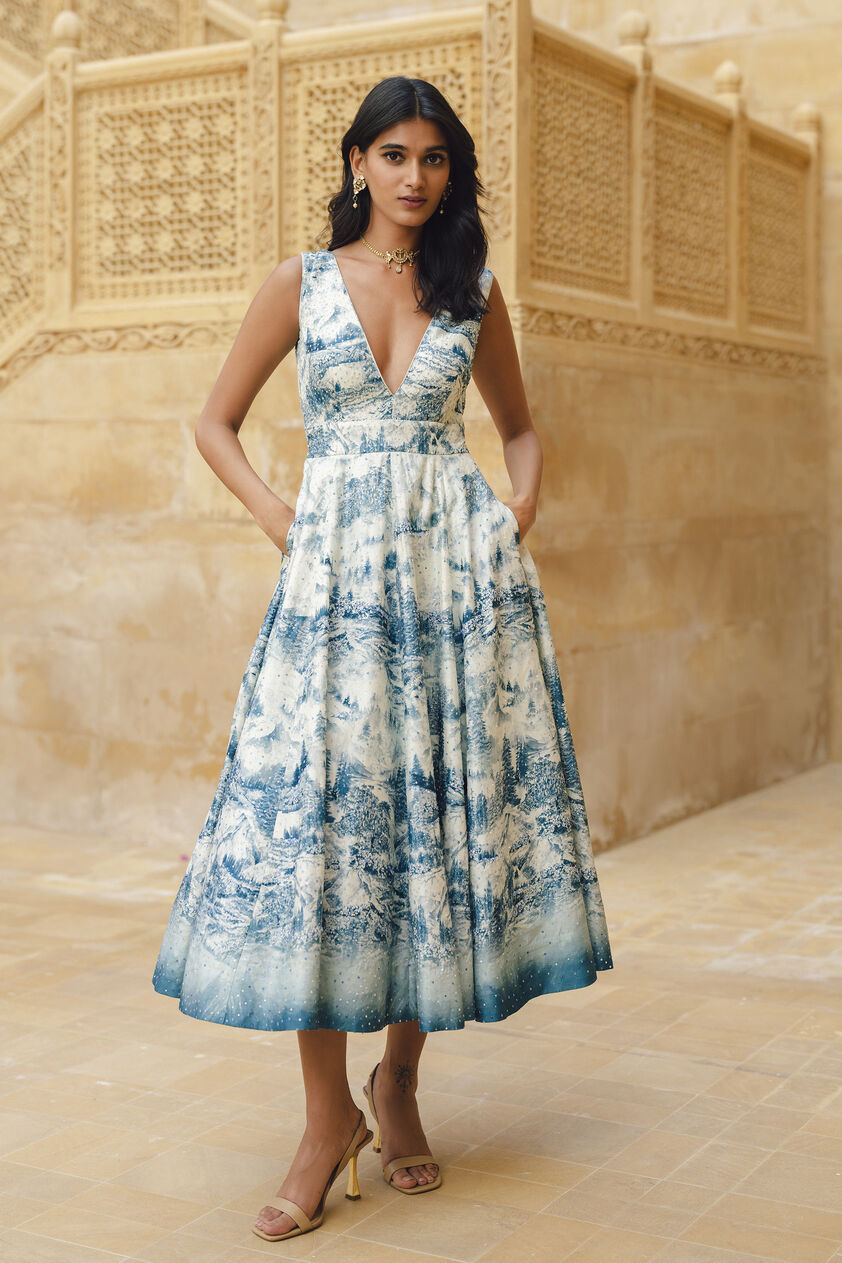 Shahma Sequin Silk Dress - Powder Blue, Blue, image 1