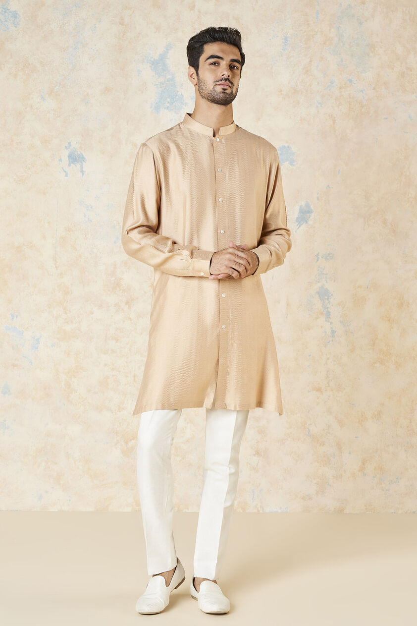 Sazil Silk Kurta - Peach, Peach, image 1
