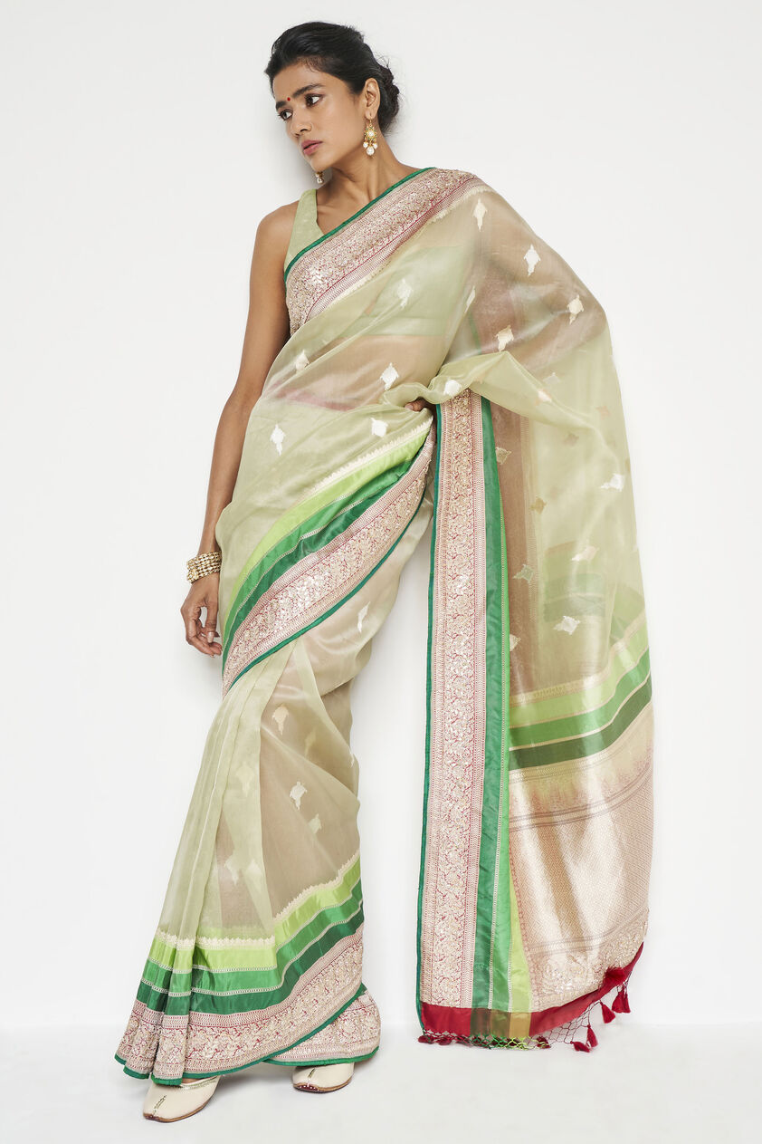 Gauhar Benarasi Saree - Sage, , image 1