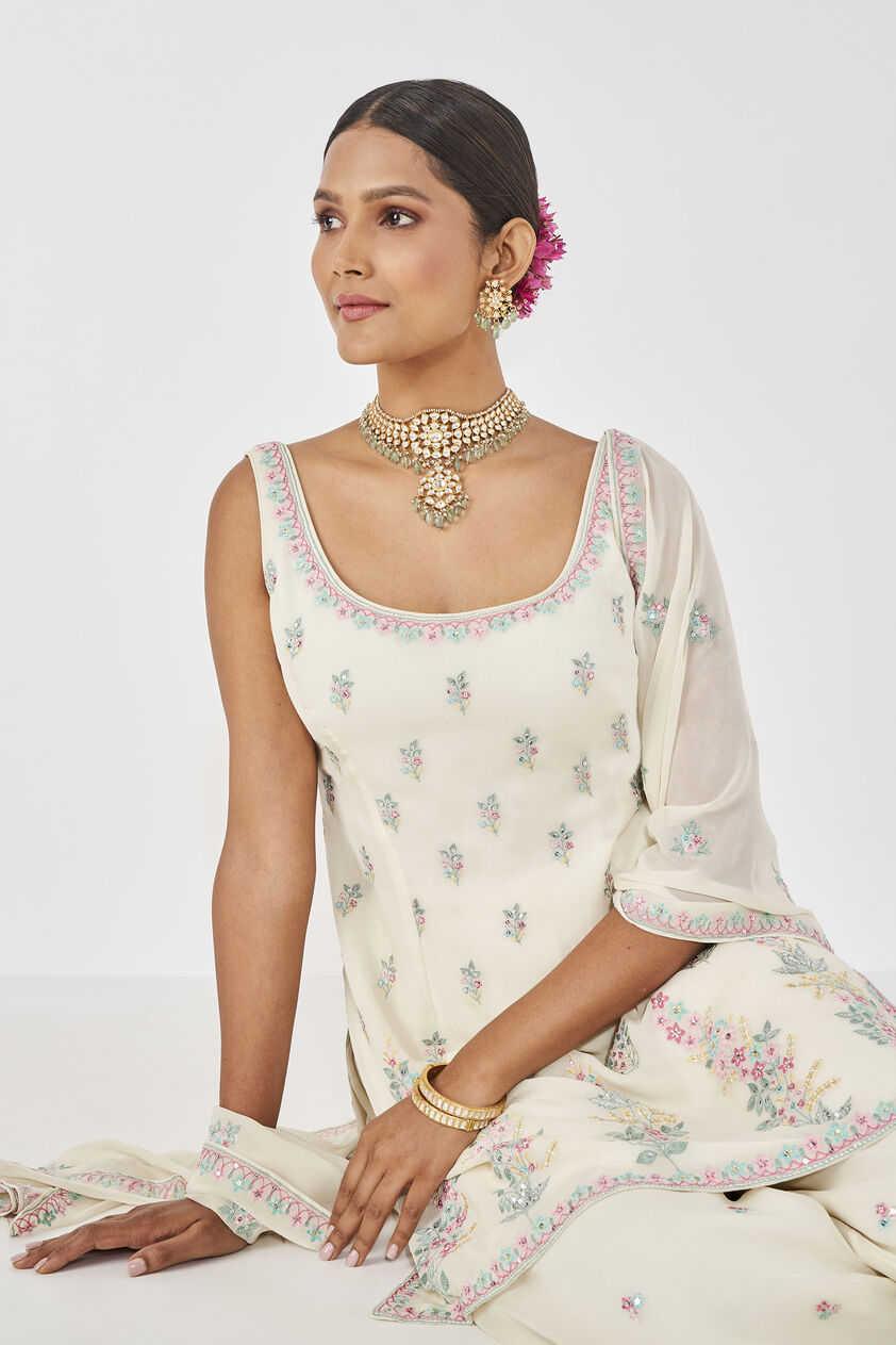 Elakshi Embroidered Sharara Set - Ivory, Ivory, image 5