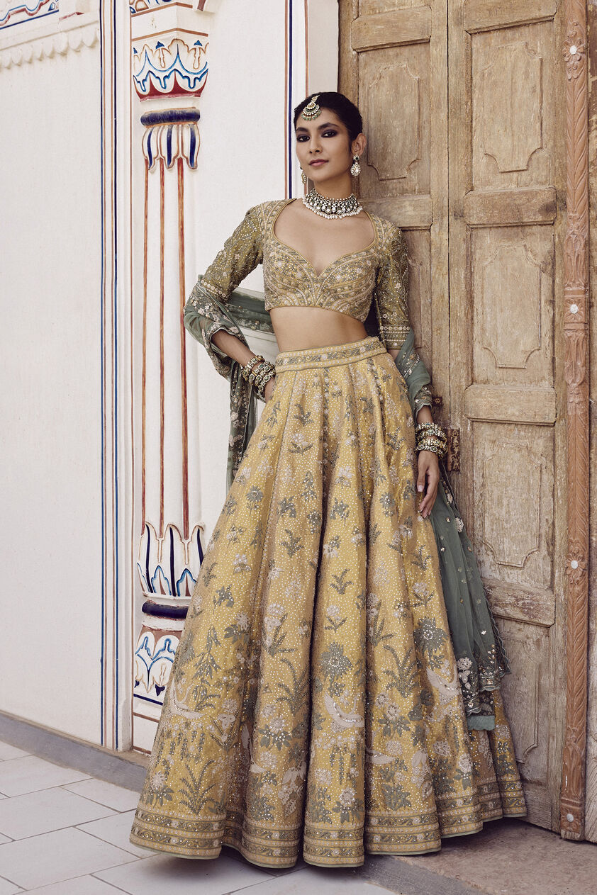 Ikshita Embroidered Silk Lehenga Set - Gold, Gold, image 1