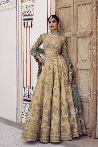 Ikshita Embroidered Silk Lehenga Set - Gold, Gold, image 1