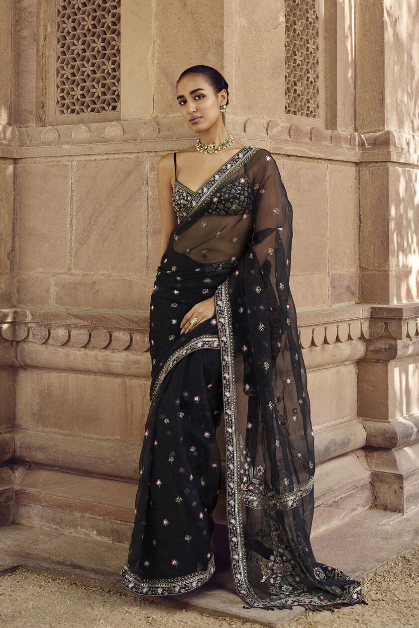 Nalakini Embroidered Silk Saree, Black, image 1