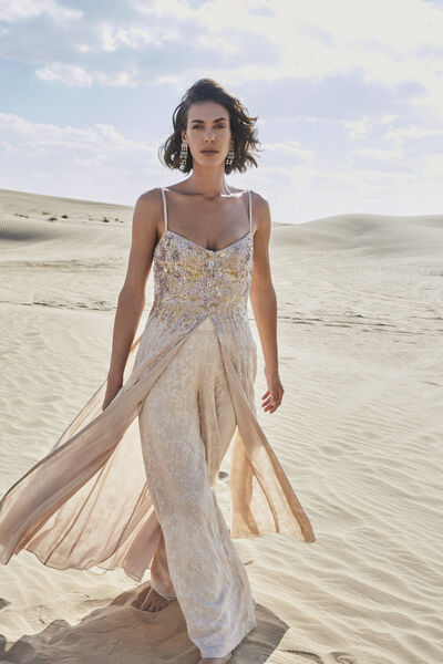 Sahara Tunic Cut Suit Set - Flesh