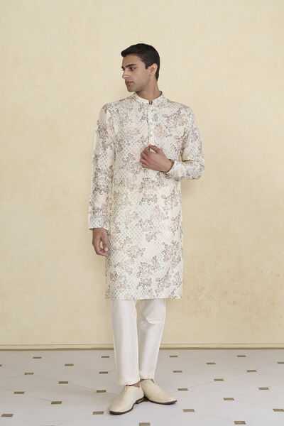 Rukham Printed Silk Kurta - Ivory