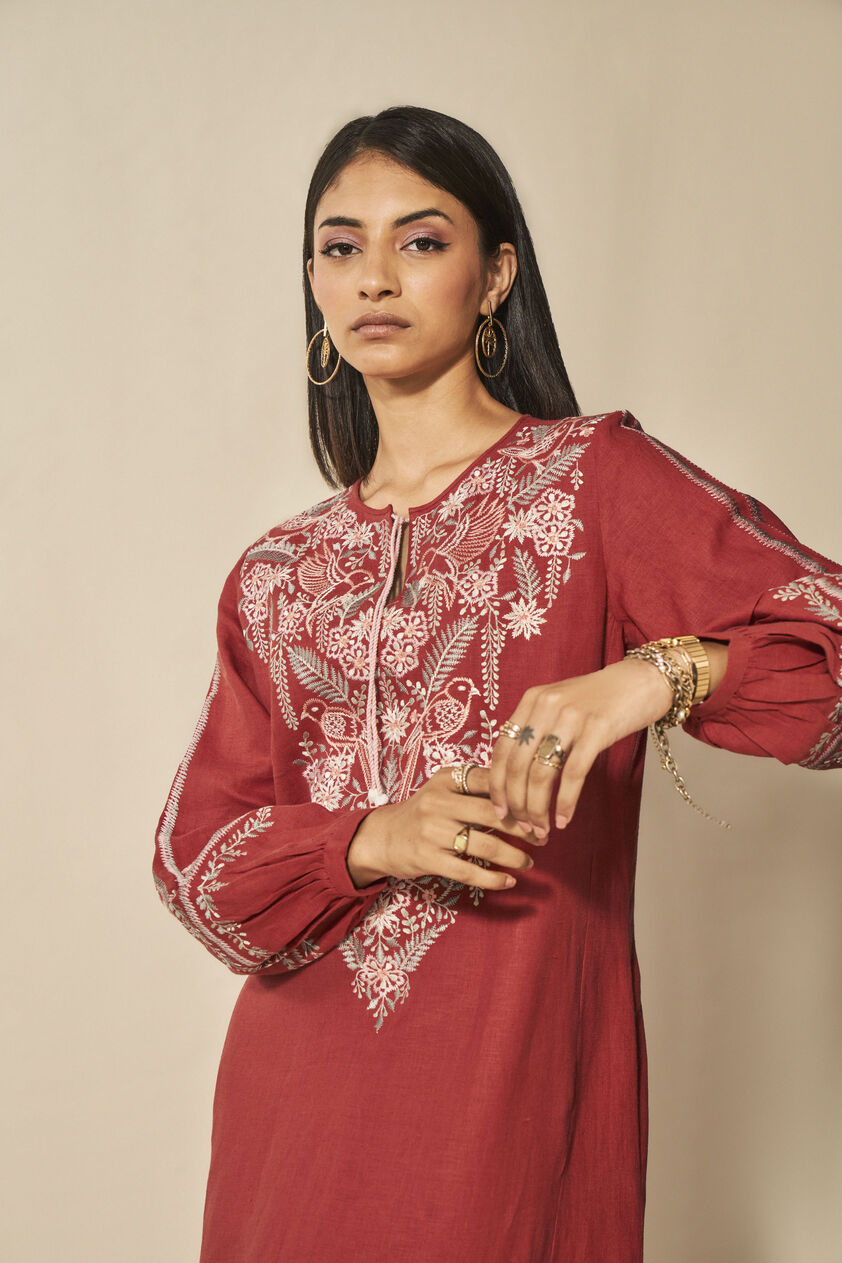 Timandra Embroidered Hemp Kaftan - Rust, Rust, image 3