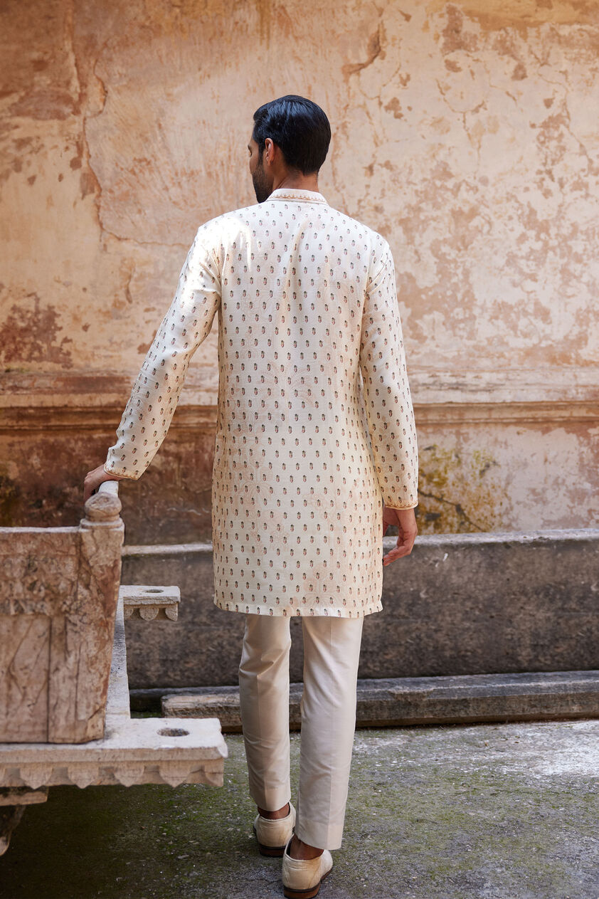 Kalhar Printed Silk Kurta - Ivory, Ivory, image 2