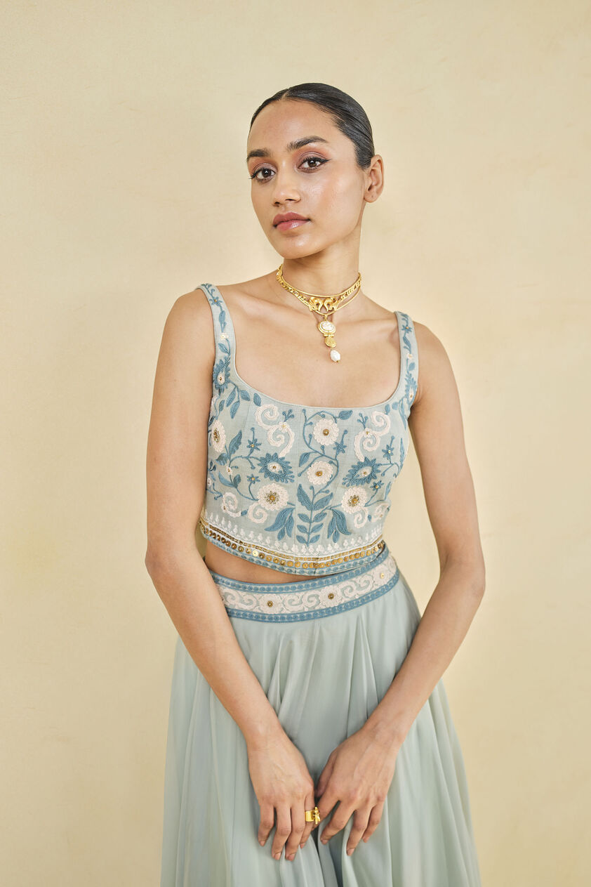 Whisper Of The Woods Embroidered Cord Skirt Set - Sage, Sage, image 5