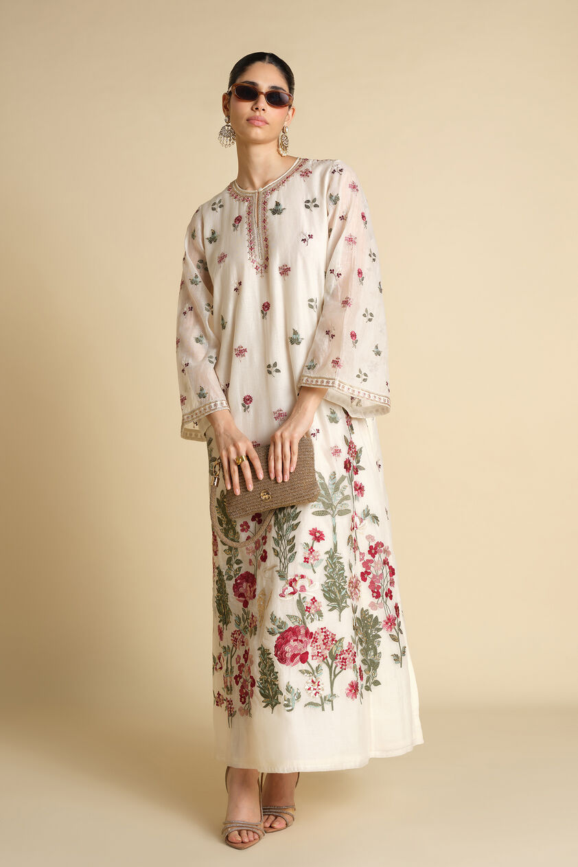 Marzun Embroidered Mul Kaftan - Ivory, Ivory, image 7