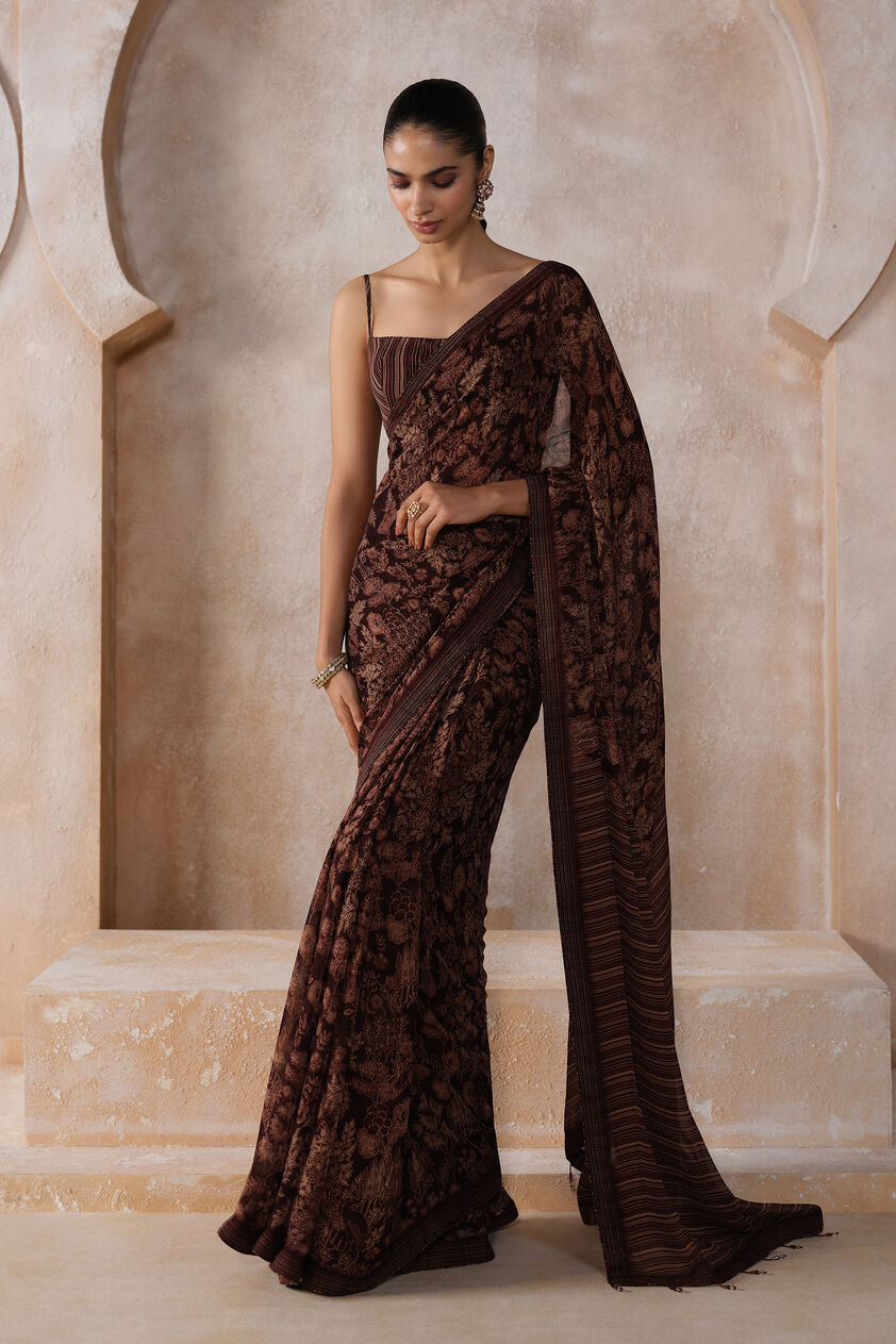 Onerva Chiffon Saree - Wine, Wine, image 1