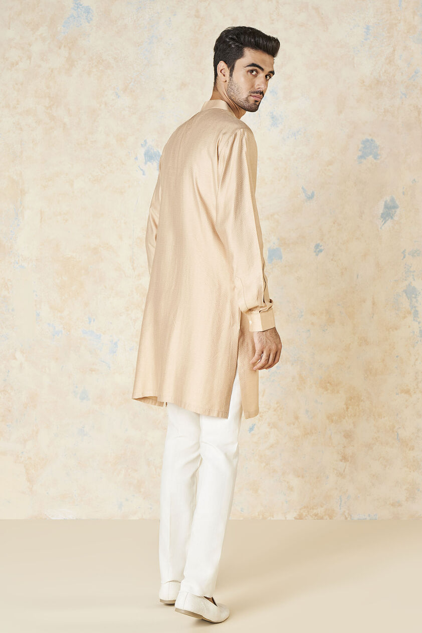 Sazil Silk Kurta - Peach, Peach, image 3