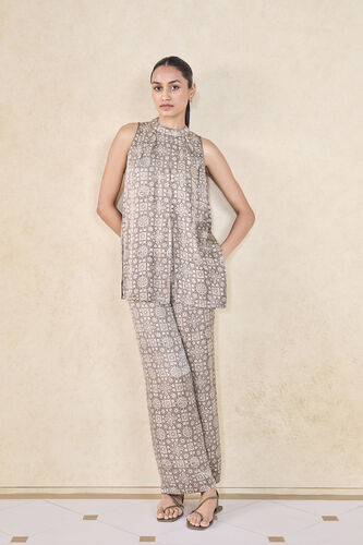 Serrano Handcrafted Ajrakh Silk Co-ord - Grey, Grey, image 1