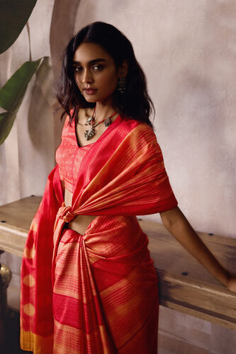 Corsen Handcrafted Shibori Silk Saree - Orange, Orange, image 4